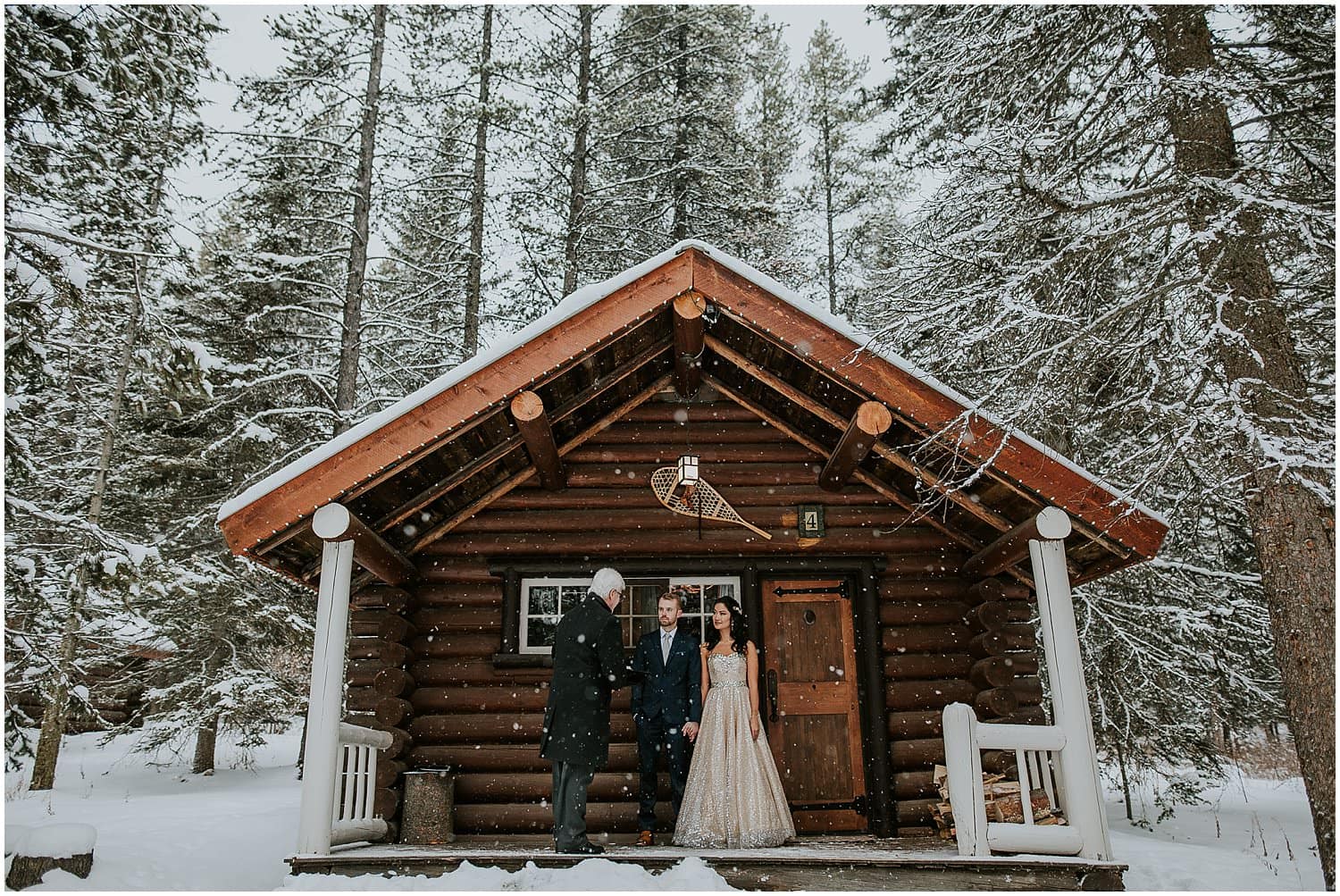 Banff winter cabin wedding. Elope in Banff. Calgary Wedding Photographer. 